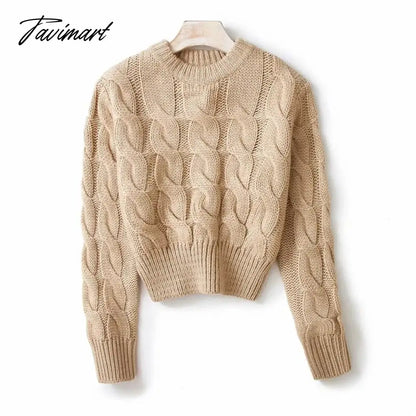 Women Vintage Chunky Cable Knit Crop Jumper Crew Neck Cable Cropped Knit Top