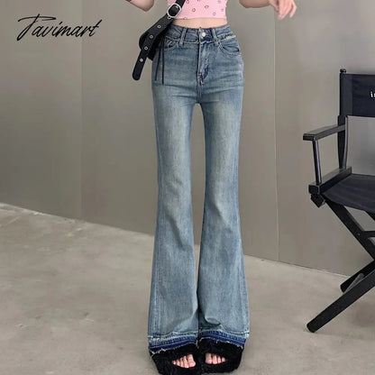 Women Vintage Jeans Spring Summer High Waist Slim Denim Blue Casual Female Clothing Flare Pants Office Lady Casual