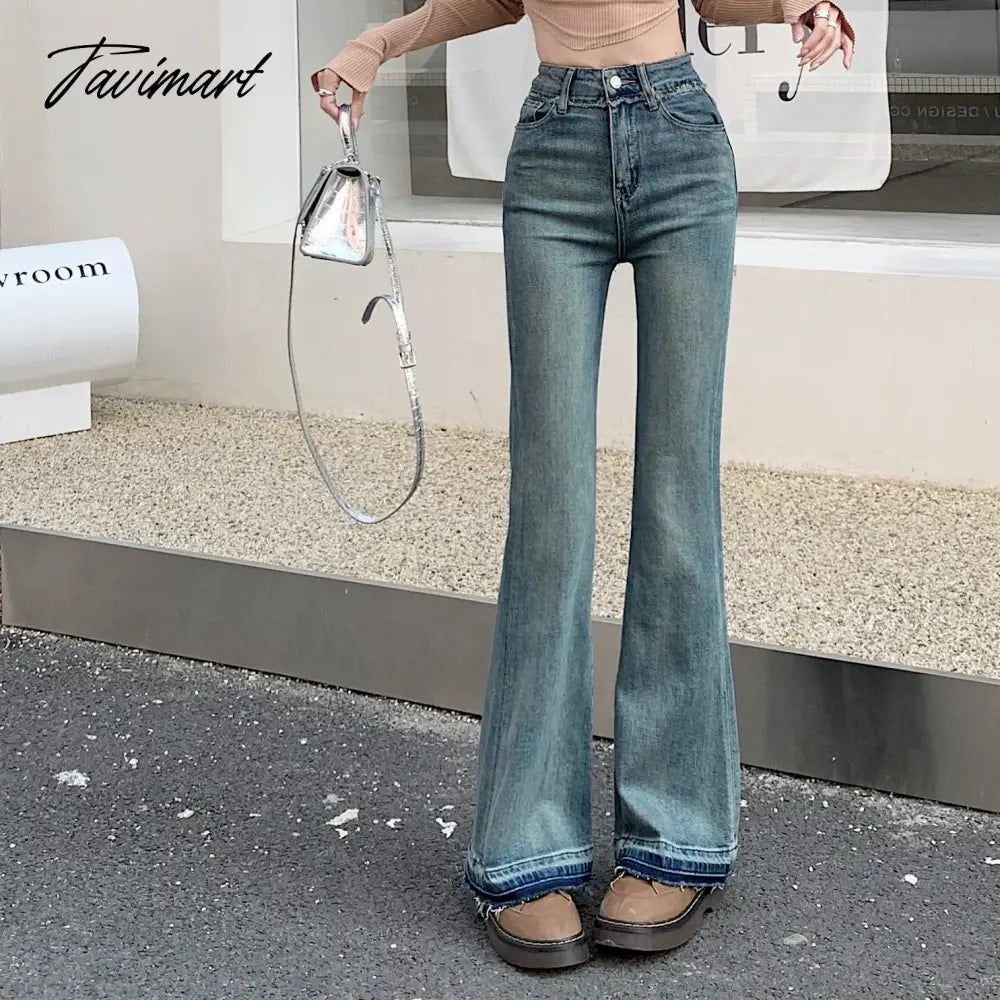 Women Vintage Jeans Spring Summer High Waist Slim Denim Blue Casual Female Clothing Flare Pants Office Lady Casual