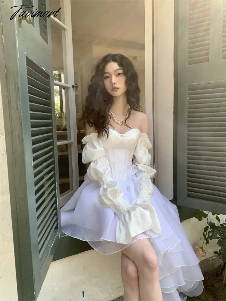 Women Wear Dress In Spring Thai Tea Break French Design Small Fragrance White Princess Puffy Skirt Unique Chic Temperamen Dress