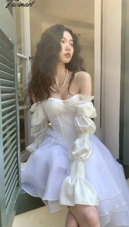 Women Wear Dress In Spring Thai Tea Break French Design Small Fragrance White Princess Puffy Skirt Unique Chic Temperamen Dress