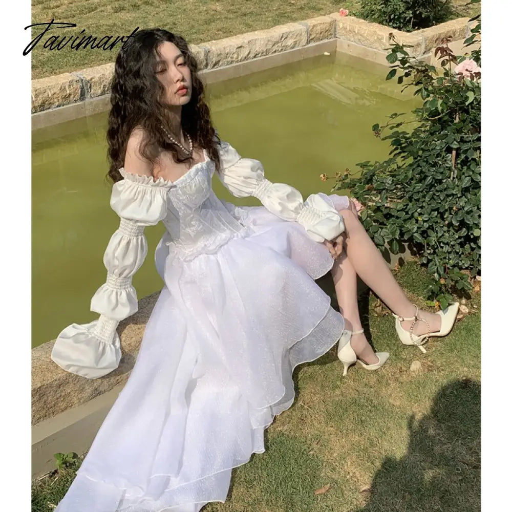 Women Wear Dress In Spring Thai Tea Break French Design Small Fragrance White Princess Puffy Skirt Unique Chic Temperamen Dress