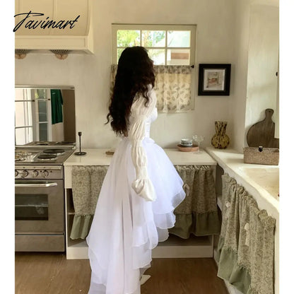 Women Wear Dress In Spring Thai Tea Break French Design Small Fragrance White Princess Puffy Skirt Unique Chic Temperamen Dress
