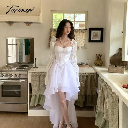 Women Wear Dress In Spring Thai Tea Break French Design Small Fragrance White Princess Puffy Skirt Unique Chic Temperamen Dress