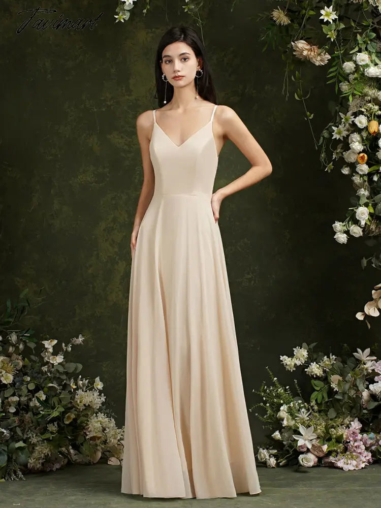 Womens Bridesmaid Dress Long Summer V Neck Backless A Line Sleeveless Wedding Party Gown Dusty Rose Spaghetti Strap Robe Mariage