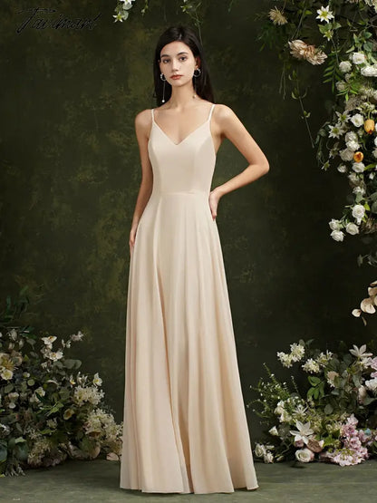 Womens Bridesmaid Dress Long Summer V Neck Backless A Line Sleeveless Wedding Party Gown Dusty Rose Spaghetti Strap Robe Mariage