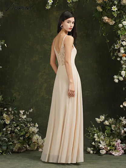 Womens Bridesmaid Dress Long Summer V Neck Backless A Line Sleeveless Wedding Party Gown Dusty Rose Spaghetti Strap Robe Mariage