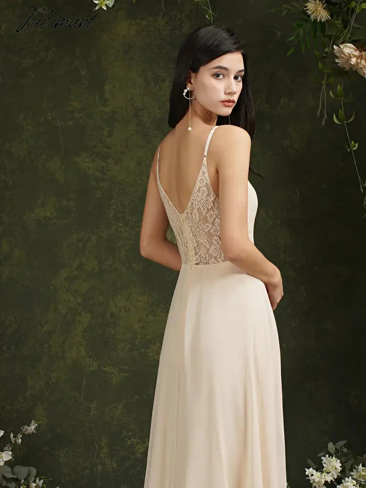 Womens Bridesmaid Dress Long Summer V Neck Backless A Line Sleeveless Wedding Party Gown Dusty Rose Spaghetti Strap Robe Mariage
