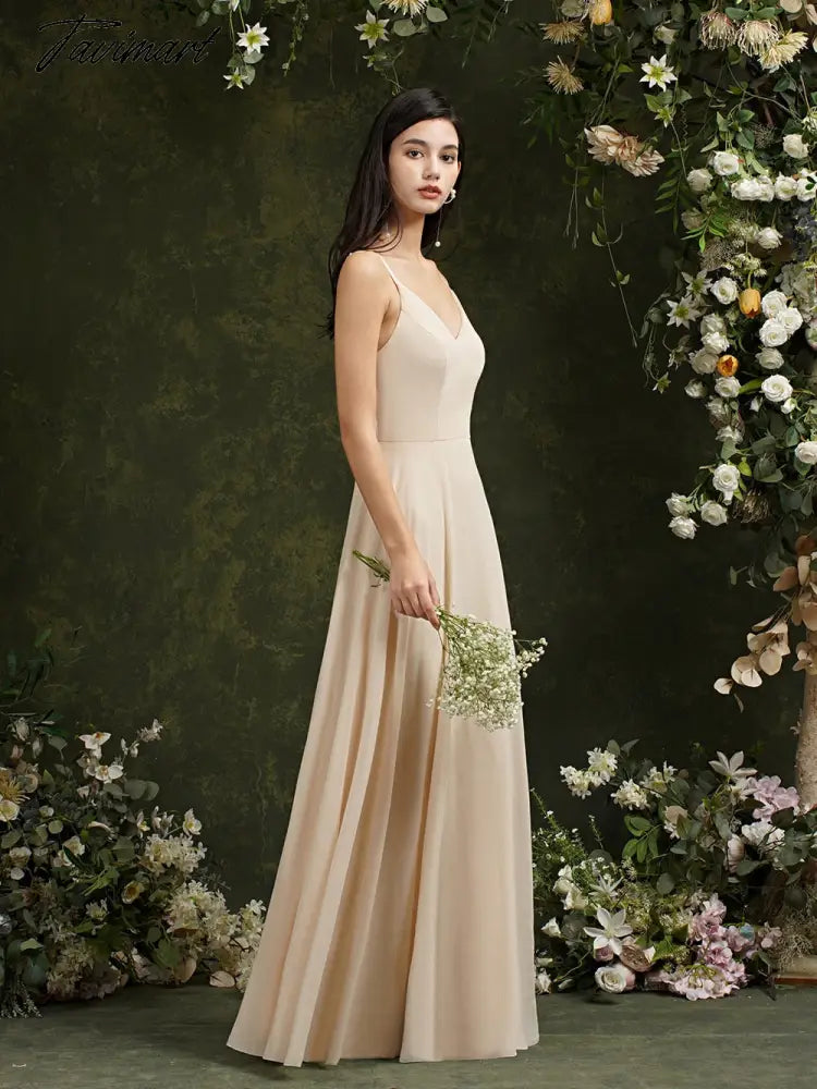 Womens Bridesmaid Dress Long Summer V Neck Backless A Line Sleeveless Wedding Party Gown Dusty Rose Spaghetti Strap Robe Mariage