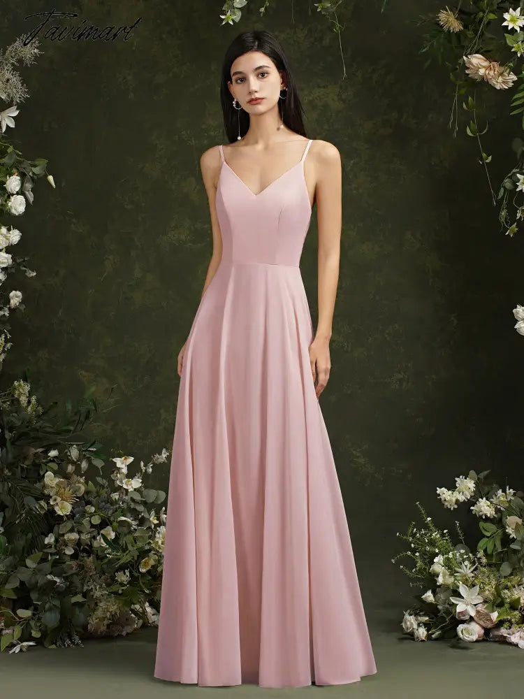 Womens Bridesmaid Dress Long Summer V Neck Backless A Line Sleeveless Wedding Party Gown Dusty Rose Spaghetti Strap Robe Mariage