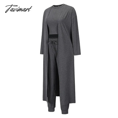 Womens Pajamas Set Fall Winter 3 Piece Loungewear Set Crop Vest Top Loose Pants and Cardigan Knitwear Lounge Set