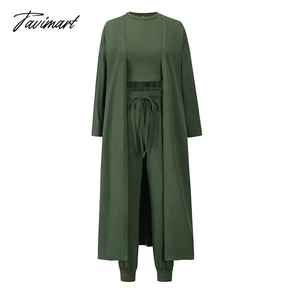 Womens Pajamas Set Fall Winter 3 Piece Loungewear Set Crop Vest Top Loose Pants and Cardigan Knitwear Lounge Set