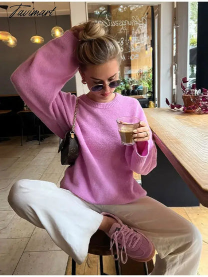 Women's Solid O-neck Pullover Sweaters Autumn Winter Long Sleeve Knitted Jumpers Versatile Fashion Female Warm Fit Knitwear