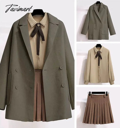 Woolen Coat Three-Piece Jacket Blouse Short Skirt Plus Size Women Streetwear Autumn Winter Suit Female Age Reduction Double-Side