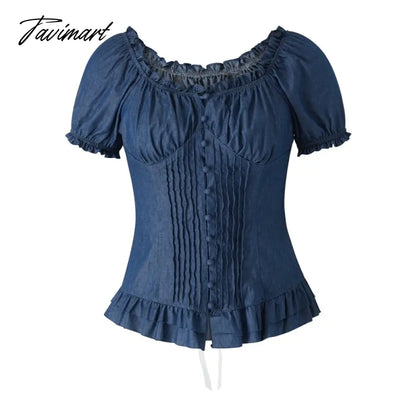 Y2K Kawaii Milkmaid Crop Top Button Ruffles Trim Lace Up T-shirt Women Retro Fairycore Grunge Pullovers Tees Clothes