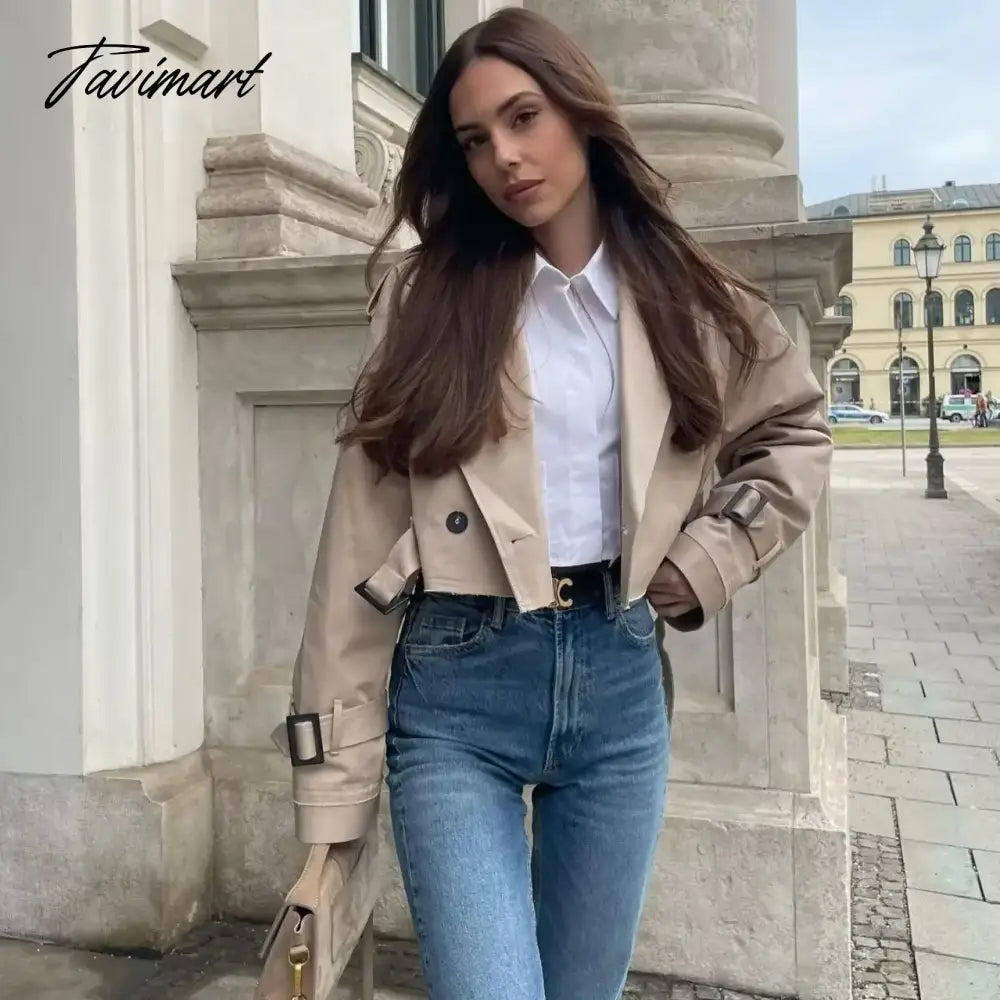Y2K New European and American Style Women's Short Cut Windbreaker Belt Coat Jacket Women