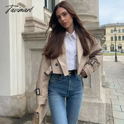 Y2K New European and American Style Women's Short Cut Windbreaker Belt Coat Jacket Women