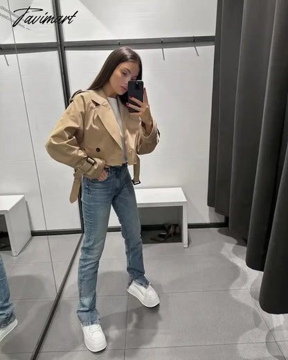 Y2K New European and American Style Women's Short Cut Windbreaker Belt Coat Jacket Women