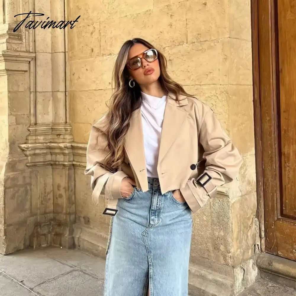 Y2K New European and American Style Women's Short Cut Windbreaker Belt Coat Jacket Women