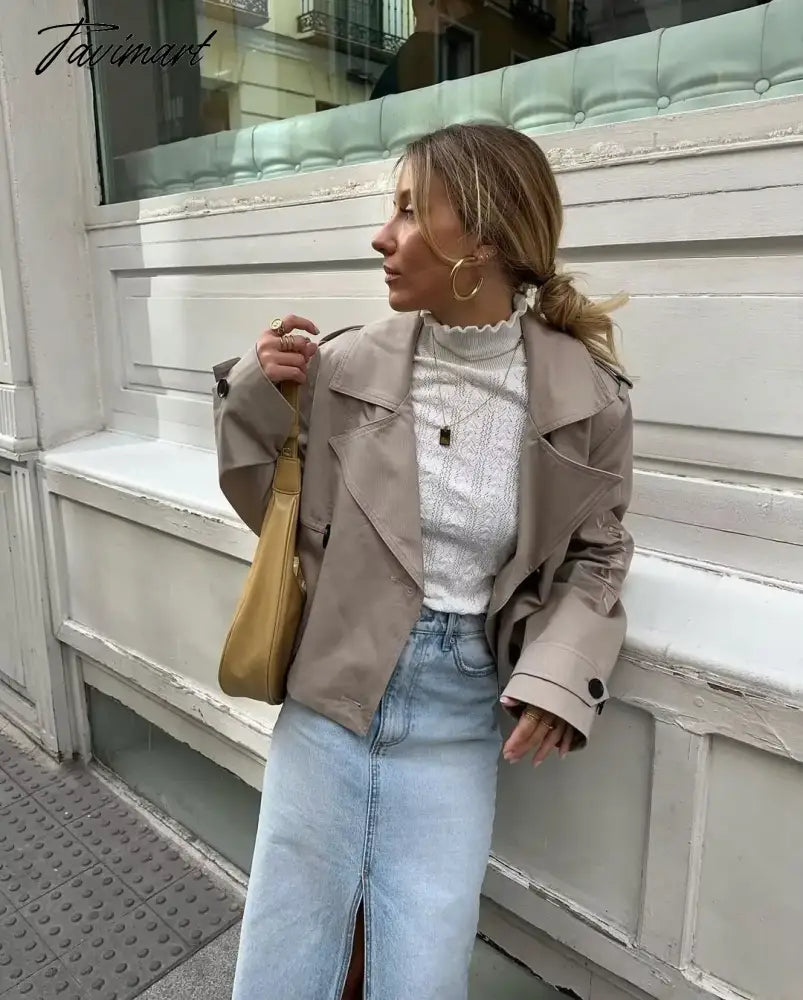 Y2K New European and American Style Women's Short Cut Windbreaker Belt Coat Jacket Women
