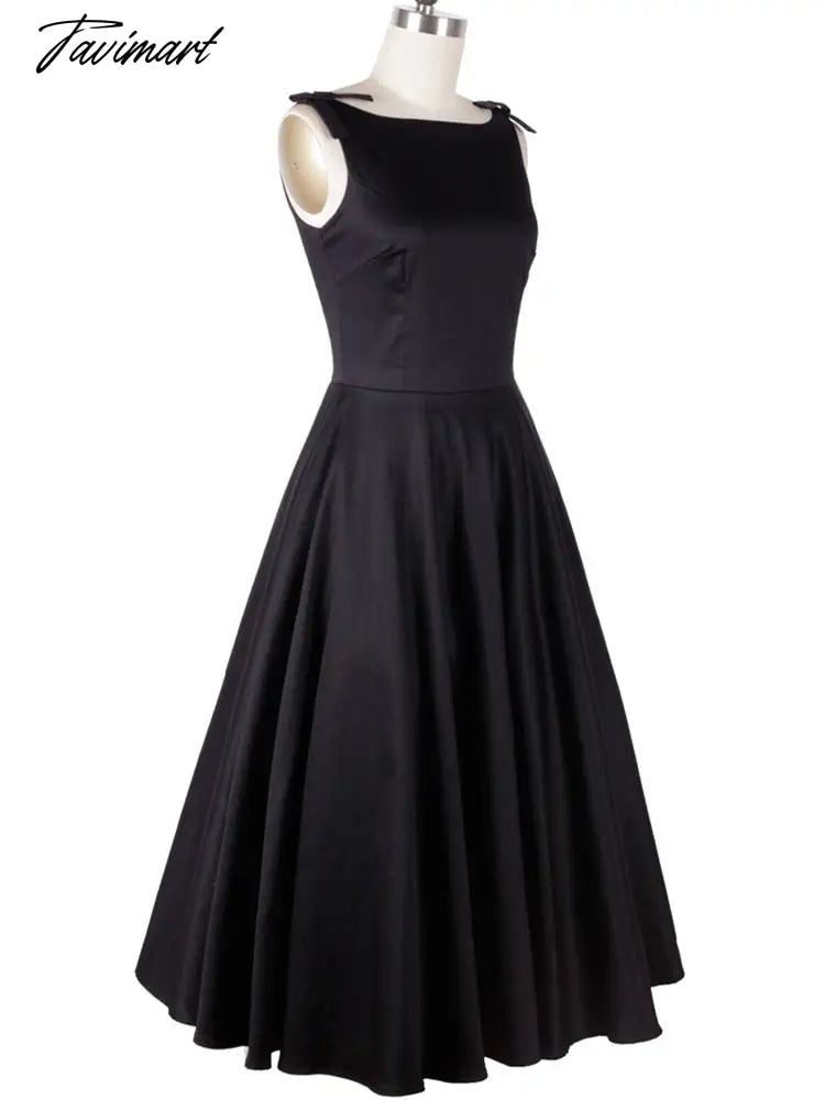 Tavmart Audrey Hepburn Sleeveless Vintage Style 50s 60s Dresses Little Black Elegant Casual Dress V Neck High Waist Women Clothing