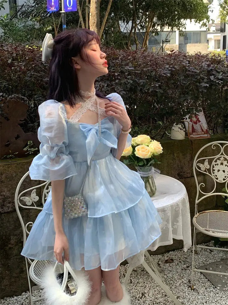 Tavmart Mori Girl Fashion Kawaii Female Department Cloud Dream Sweet Blue Lolita Summer Lovely Princess Fairy Fluffy Dress Cute Op