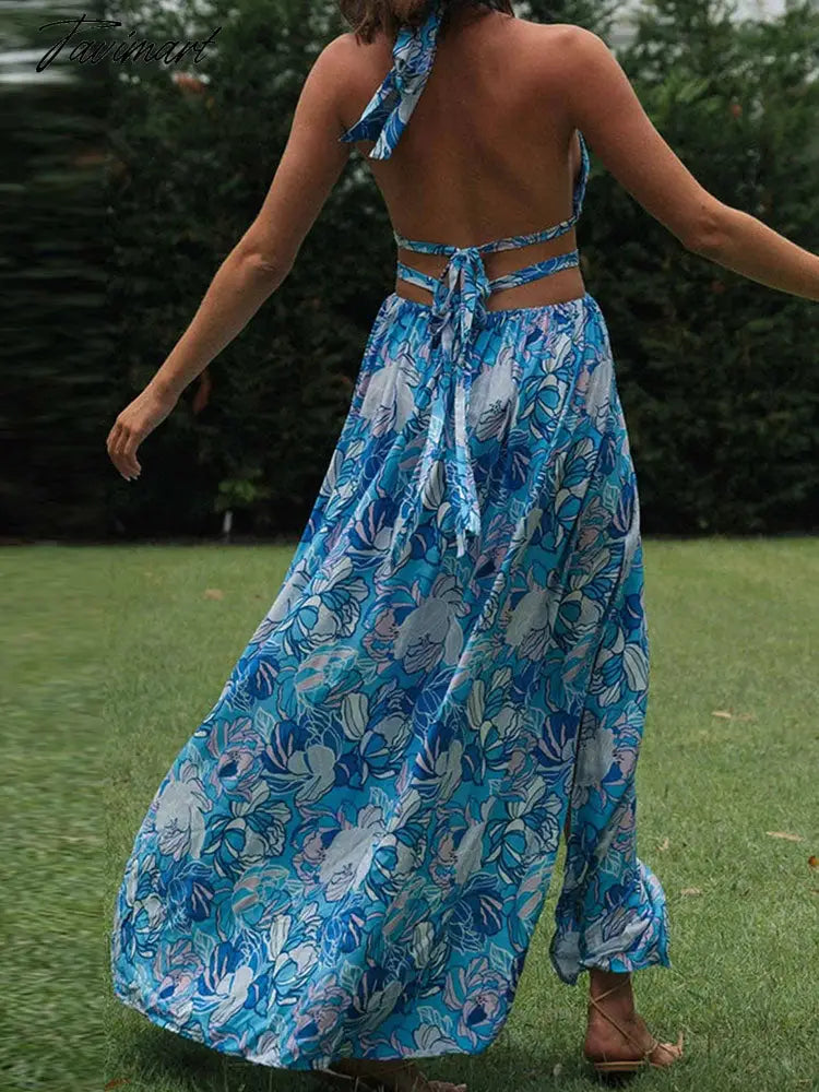 Tavmart Sexy Cross-Strap Print Dresses Summer Women High Split Maxi Dress Festa Female Party Evening Long Dress Vestidos A1269