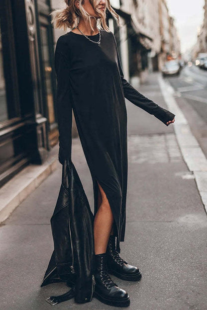 The Bedisse Cotton Blend Long Sleeve Relaxed Slit Midi Dress