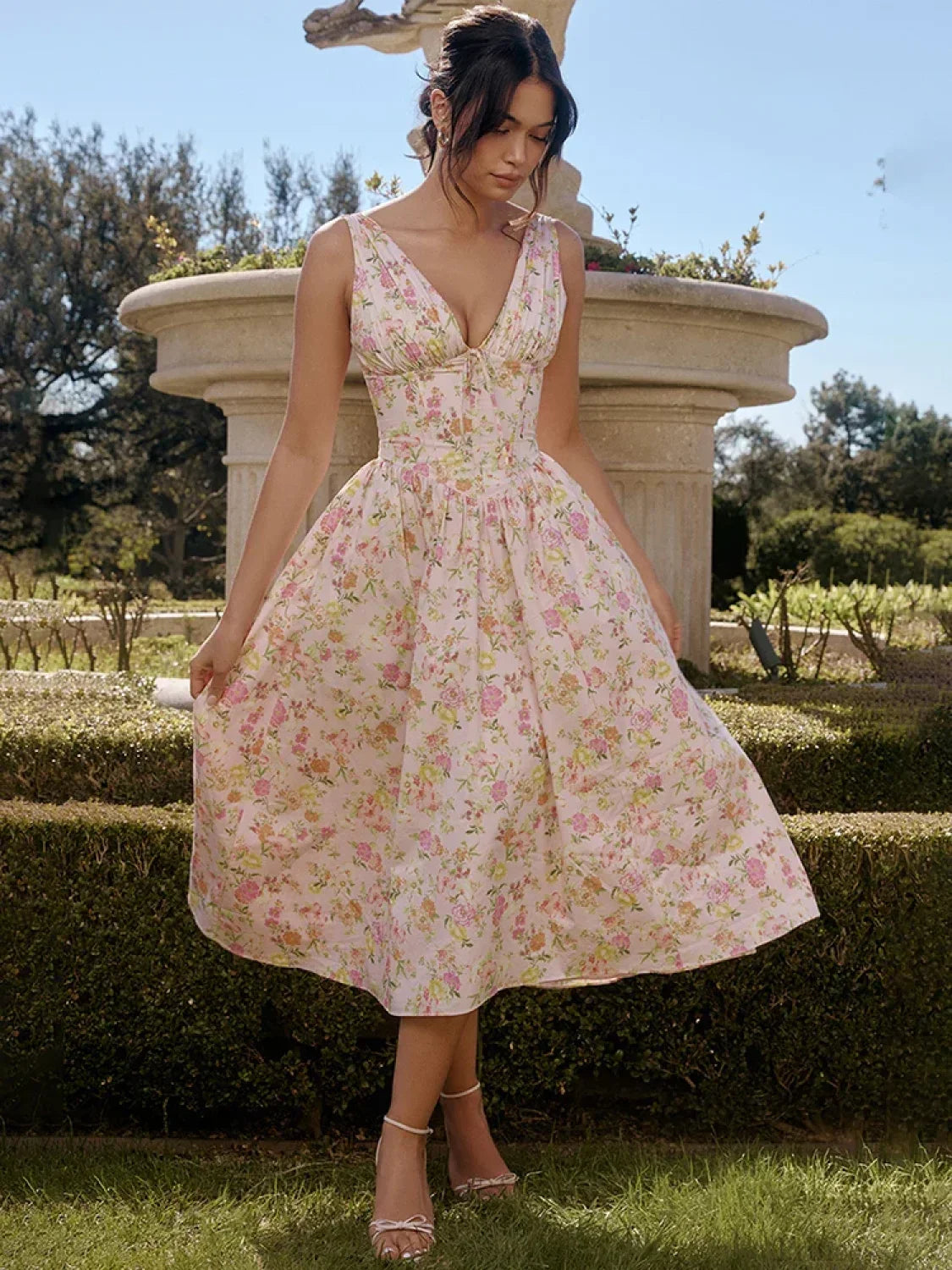 Waist Wrap Print A-line Vacation Dress