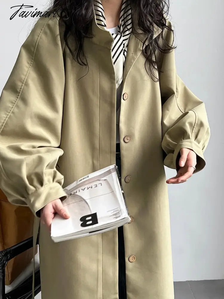 Women Autumn Khaki Trench Coat Turn Down Collar Women Long Coat Casaco Feminino Abrigo Mujer Trench Femme