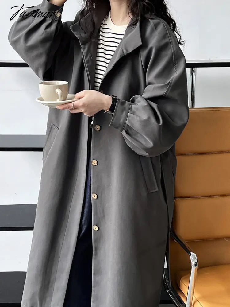 Women Autumn Khaki Trench Coat Turn Down Collar Women Long Coat Casaco Feminino Abrigo Mujer Trench Femme