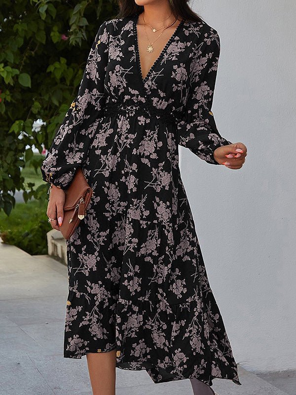 Dresses Neck Print Long Sleeve Dress