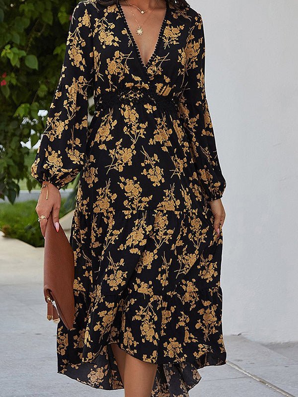 Dresses Neck Print Long Sleeve Dress