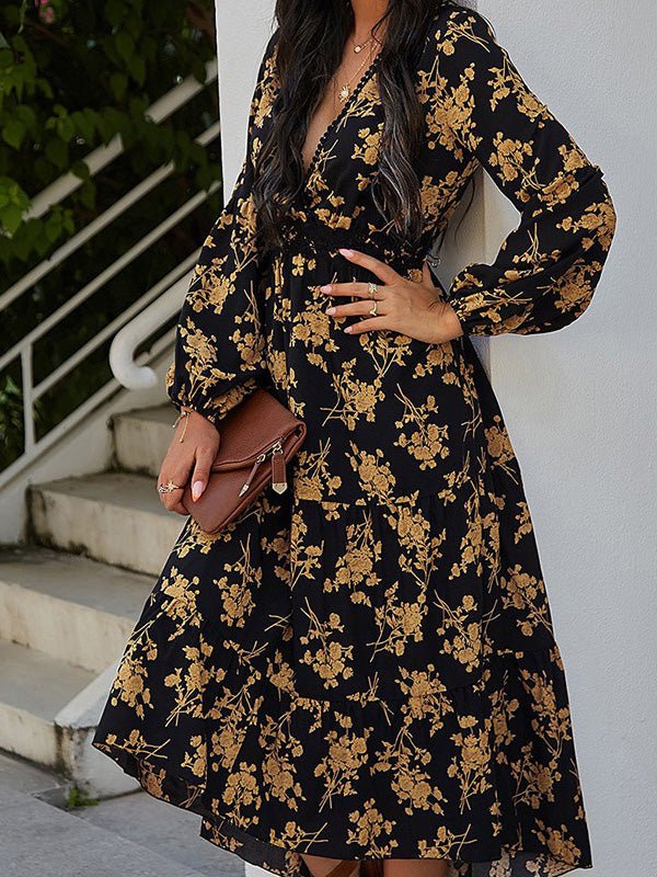 Dresses Neck Print Long Sleeve Dress