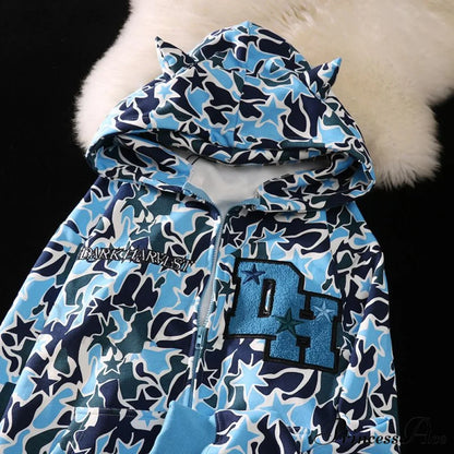 Y2k Hoodie Demon Streetwear Camouflage Up Embroidery Oversized Harajuku Zip Women